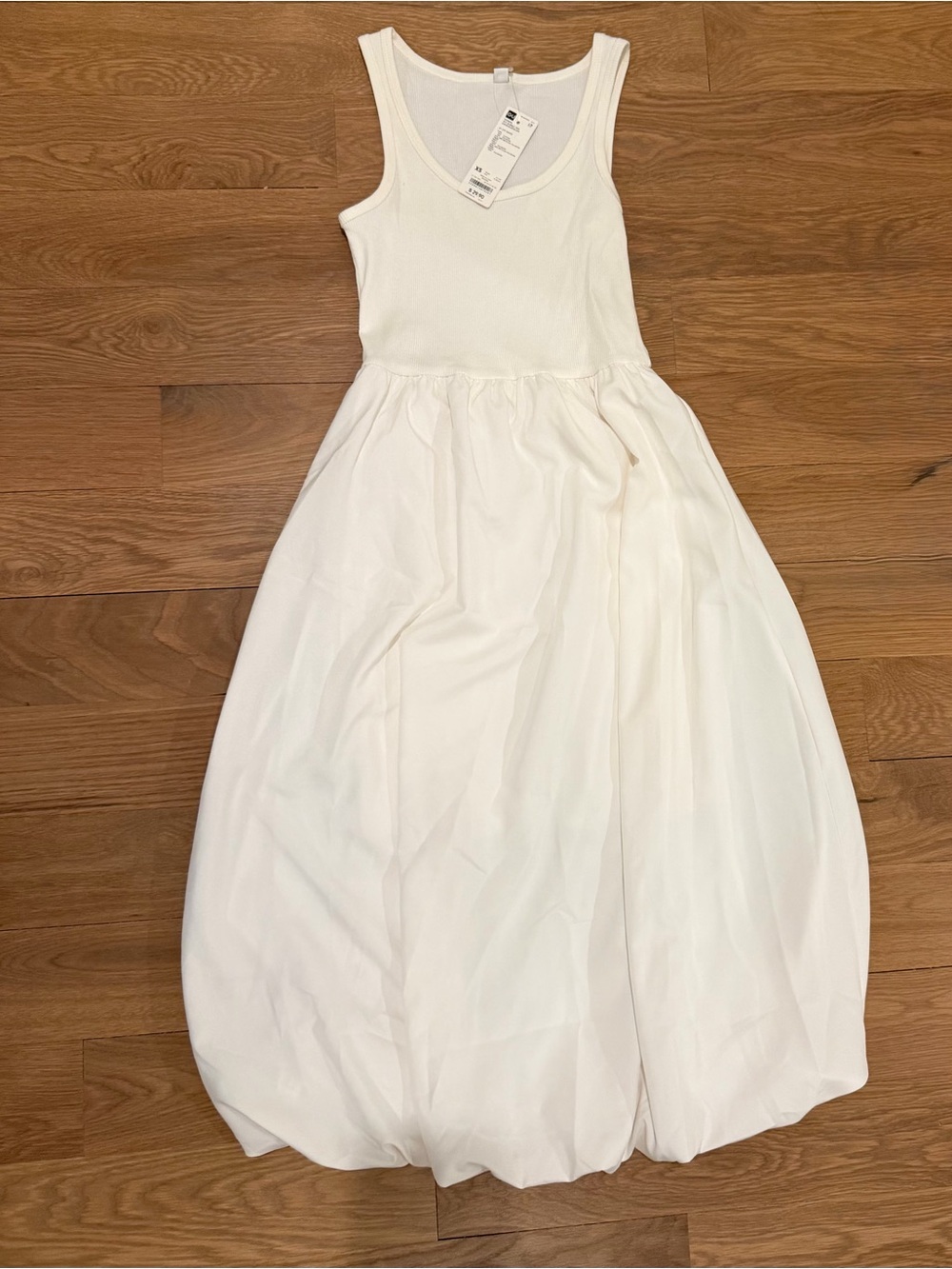 White Sleeveless Tank Bubble Hem Midi Dress